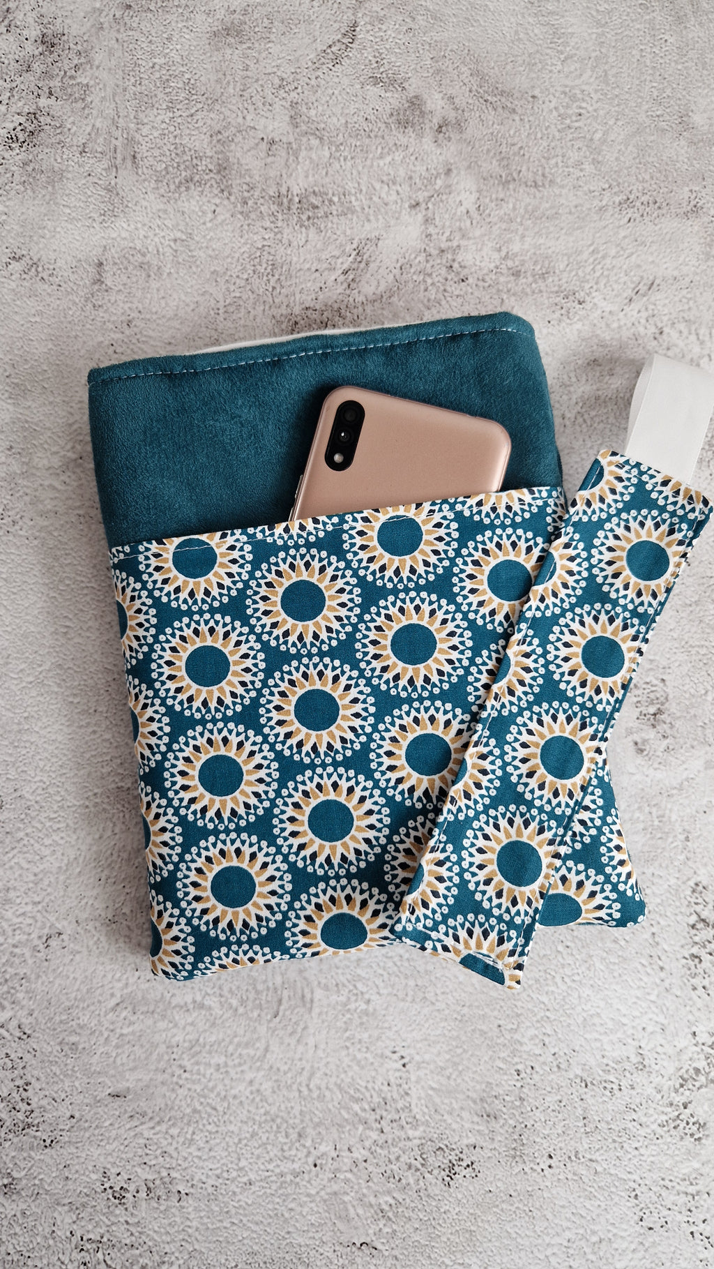 Housse à livre avec poche bleu canard