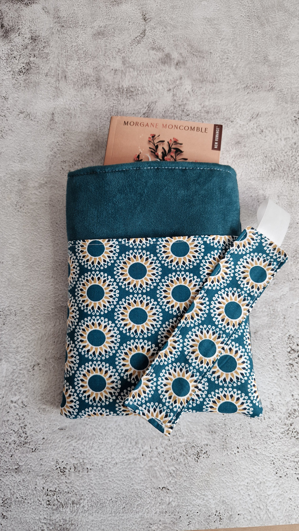 Housse à livre avec poche bleu canard