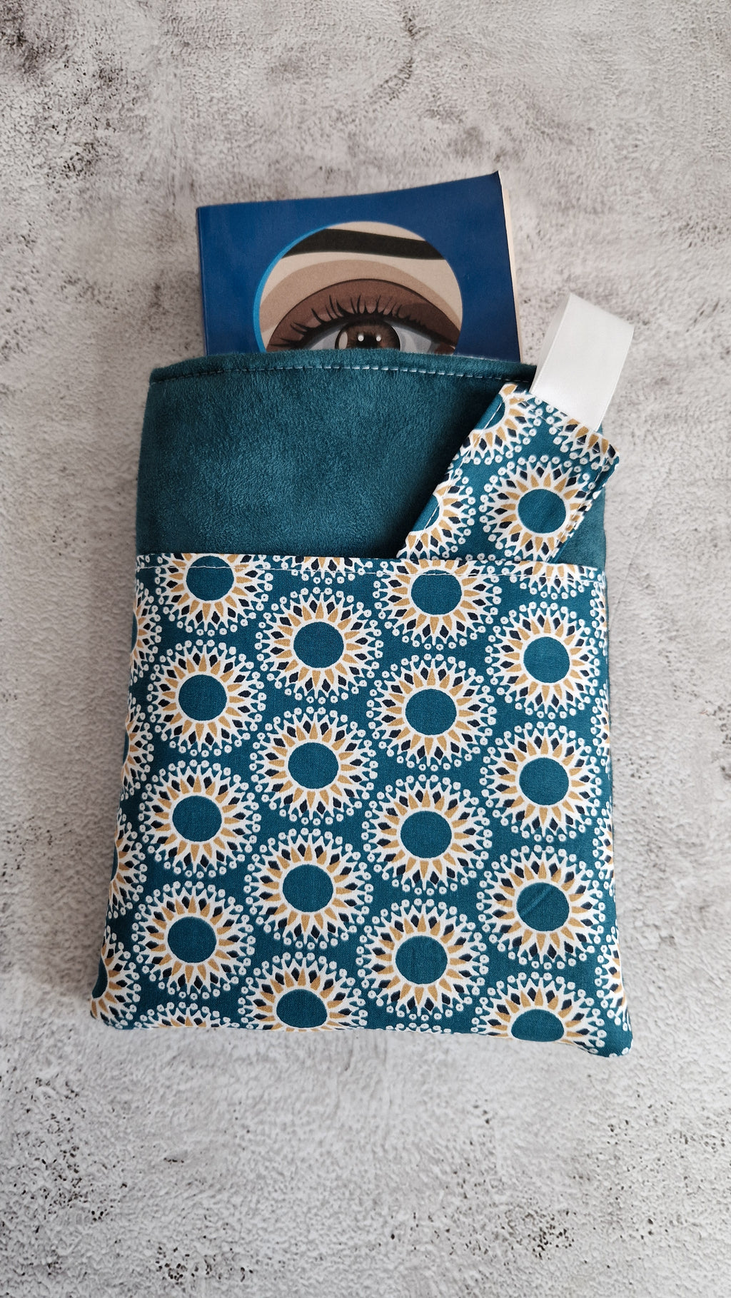 Housse à livre avec poche bleu canard