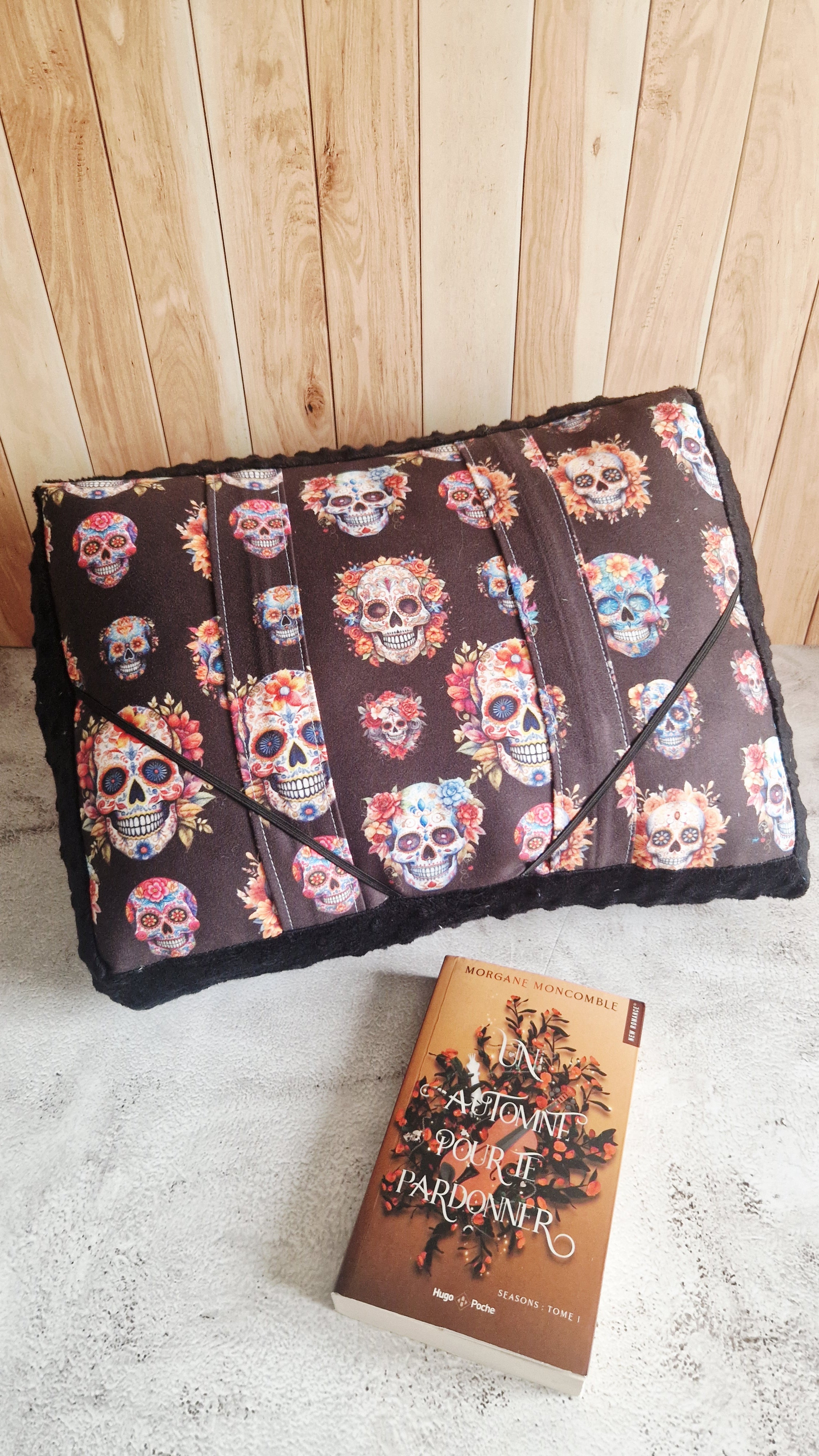 Coussin lecture dia de los muertos minky noir