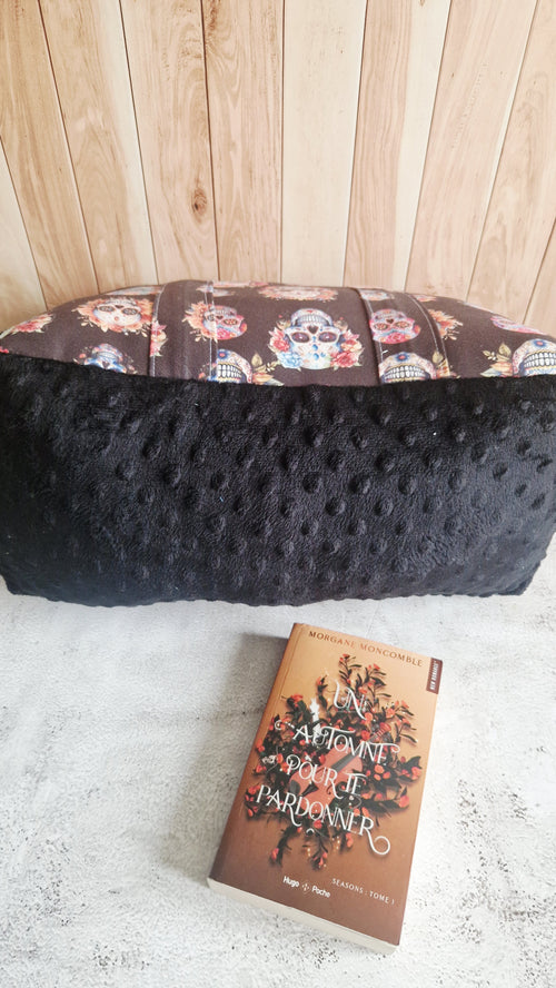 Coussin lecture dia de los muertos minky noir