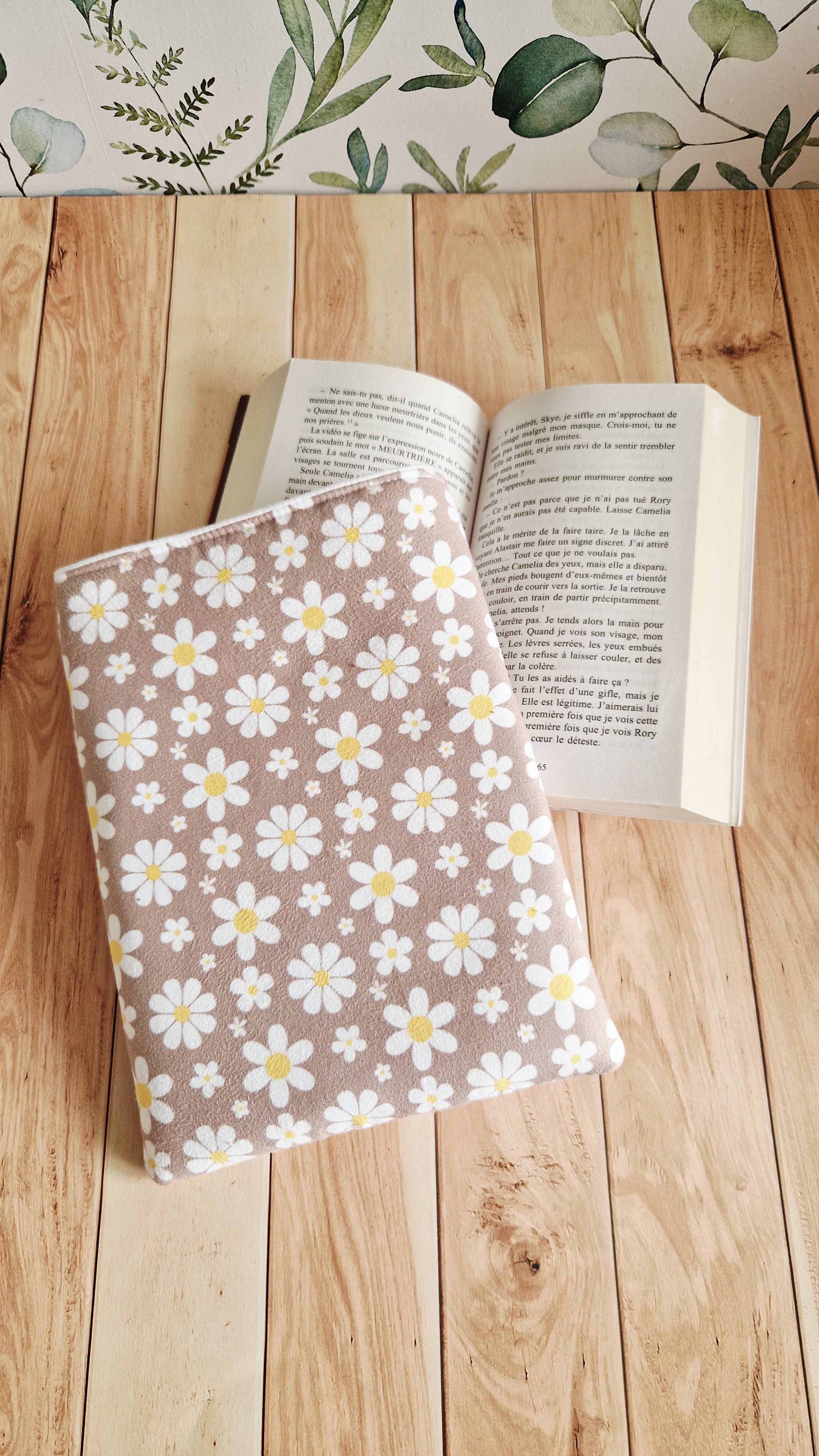 Housse à livre marguerites marrons