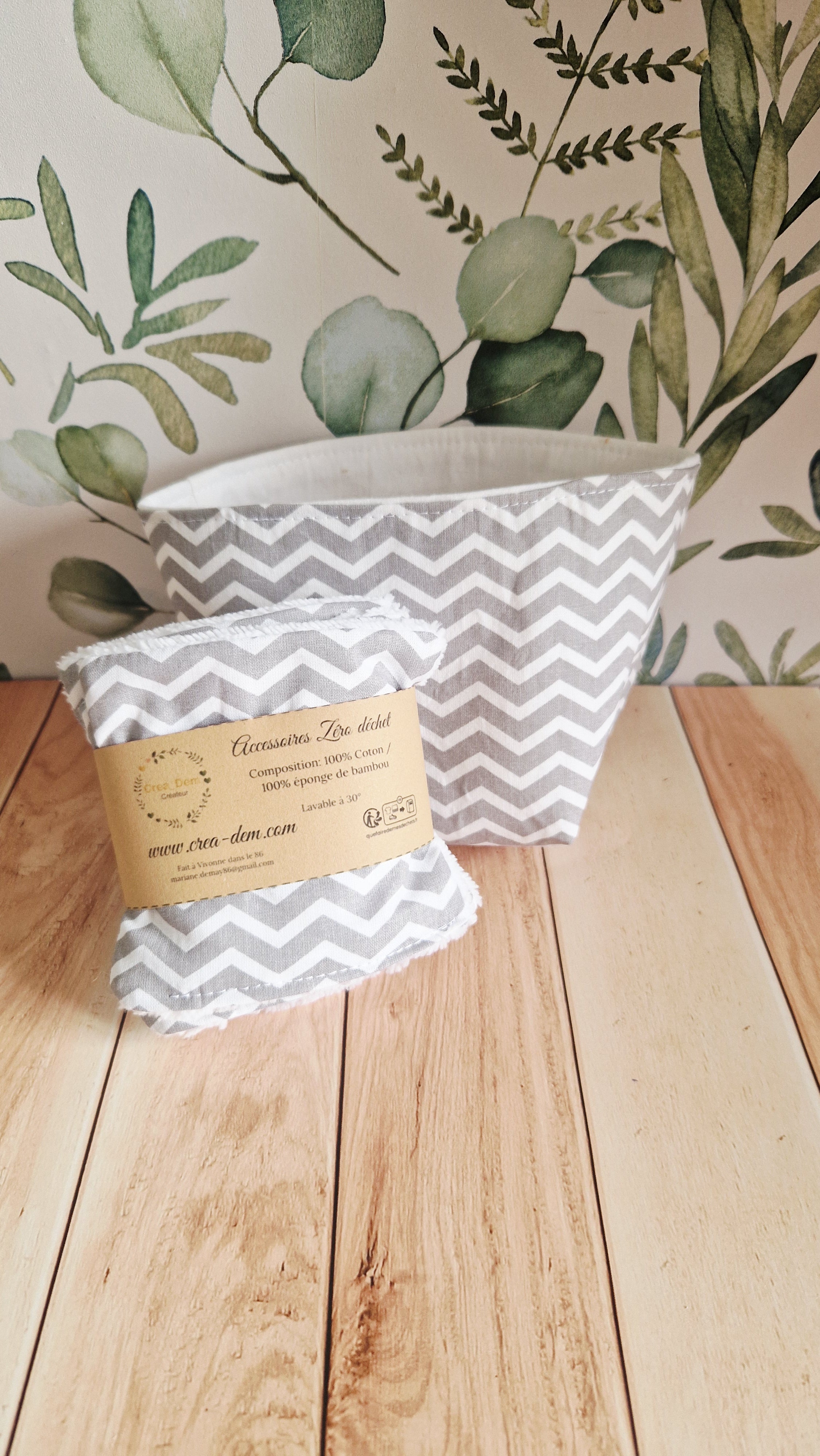 Lot 5 lingettes + panière geo gris