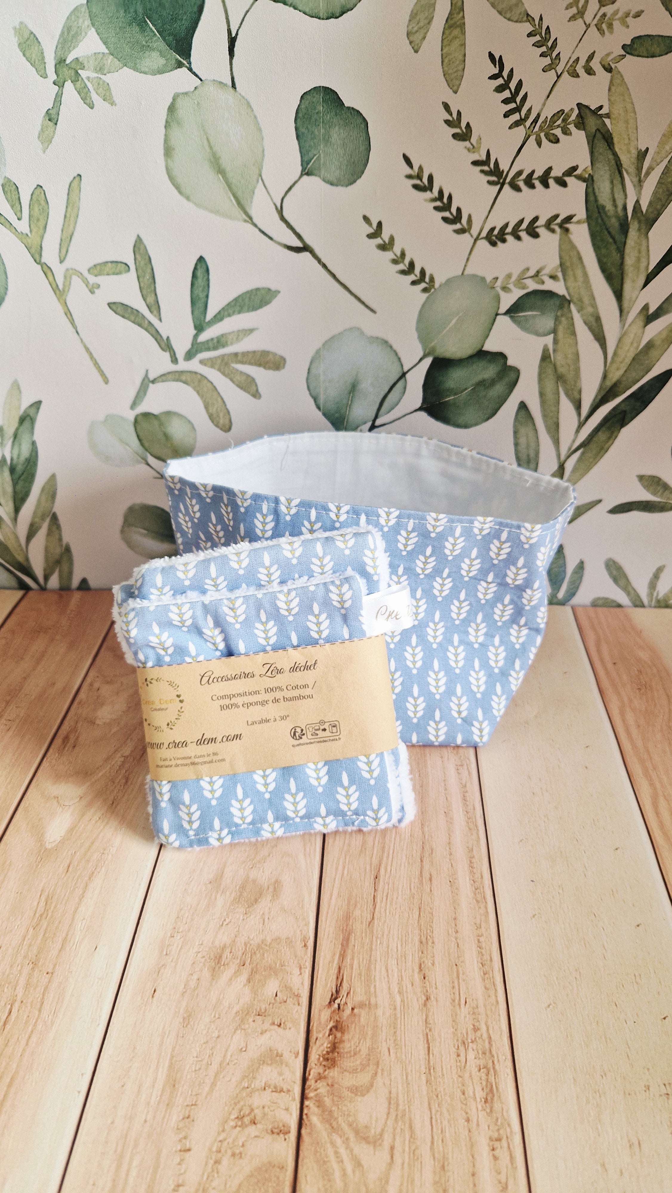 Lot 5 lingettes + panière épis bleus