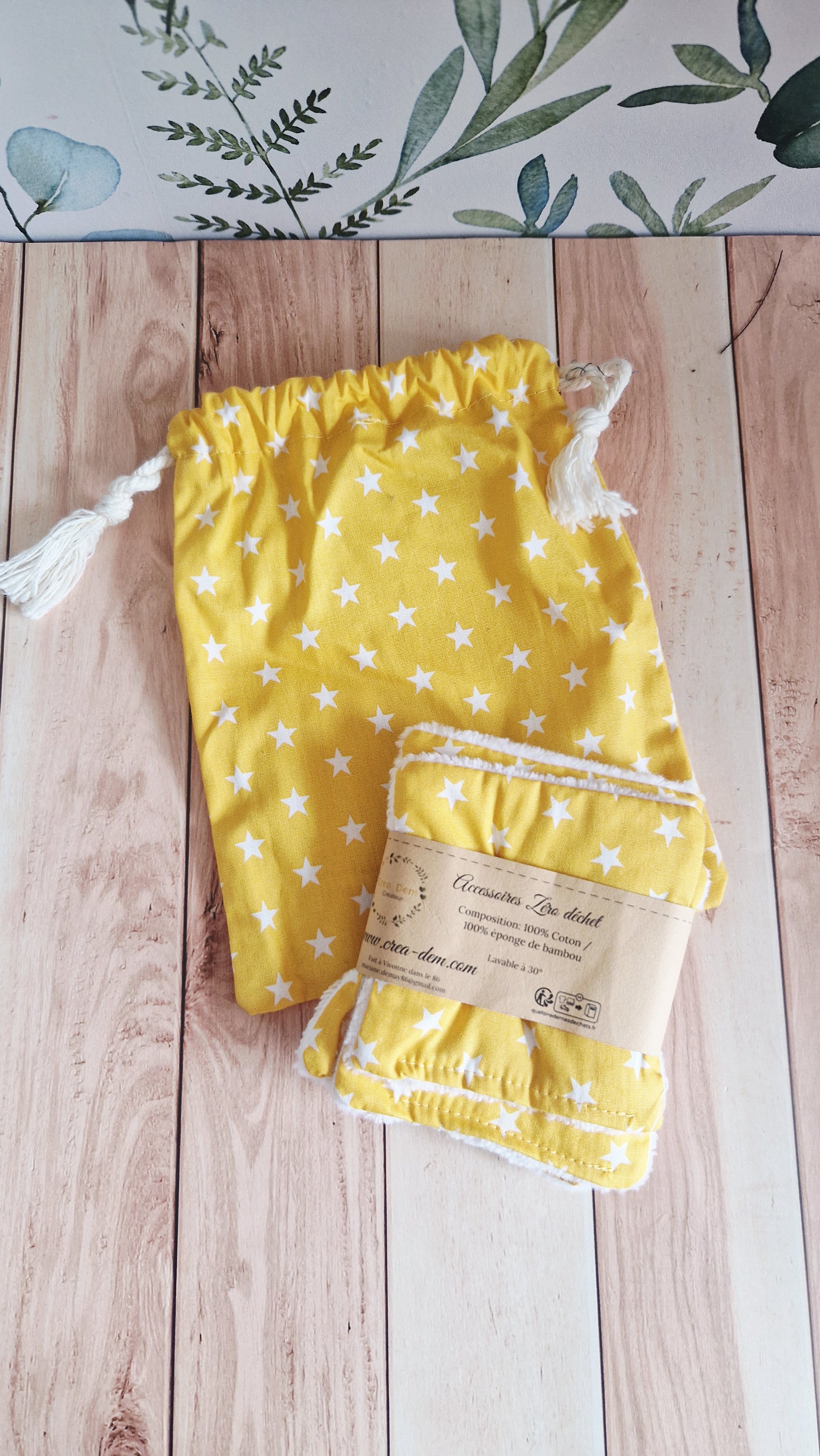Lot 5 lingettes avec sac assortis étoiles jaunes