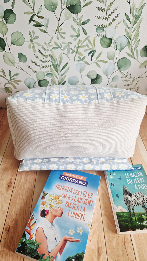 Coussin lecture 2 en 1 marguerites bleues