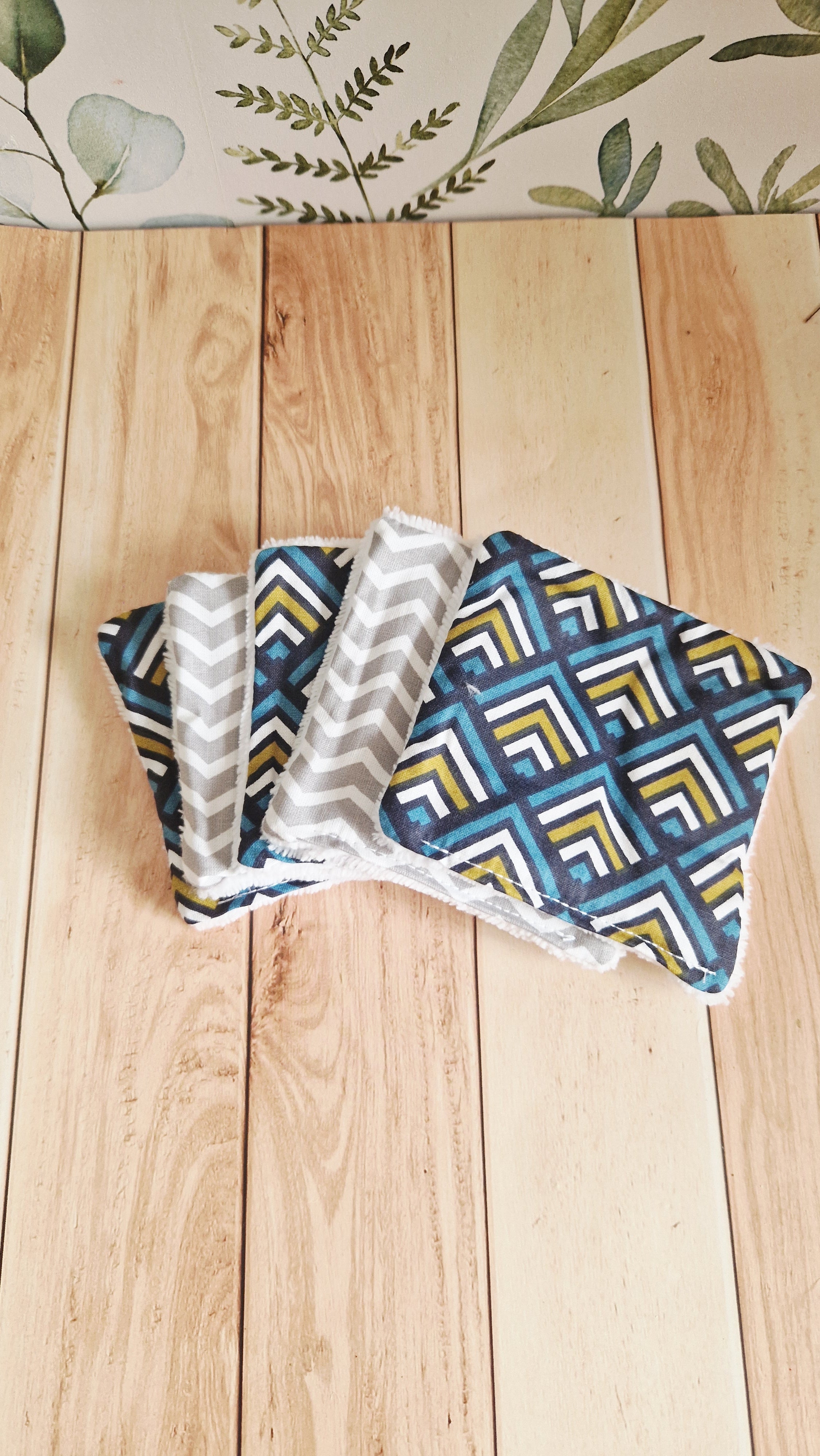 Lot 5 lingettes geo bleu et gris