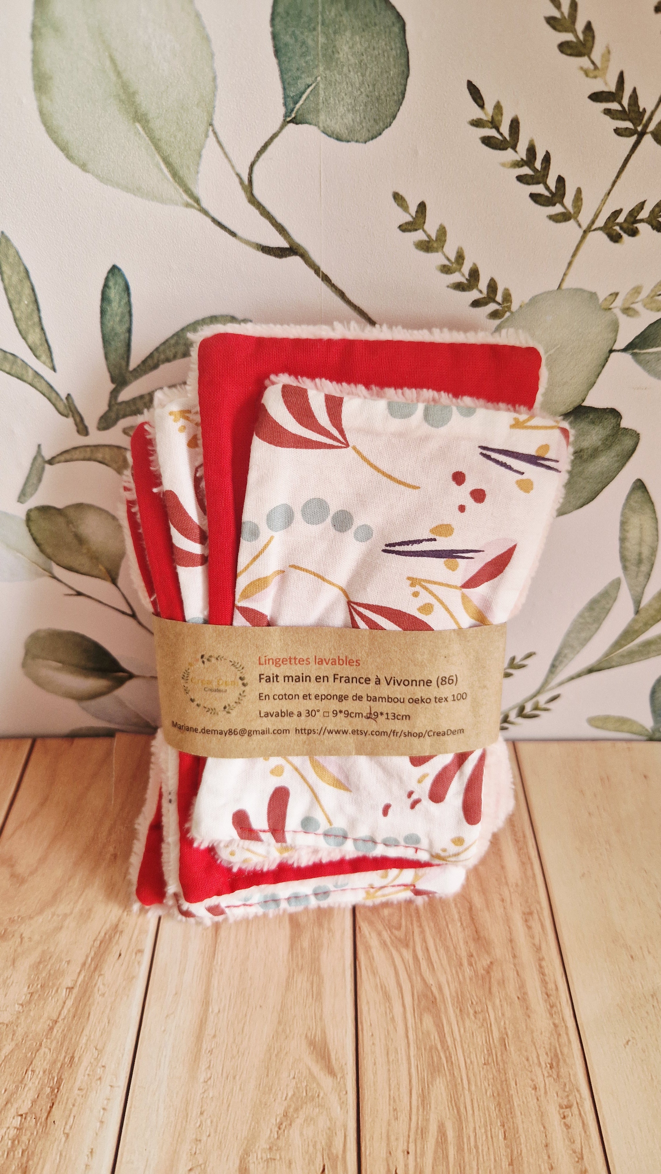 Lot 8 grandes lingettes rouges