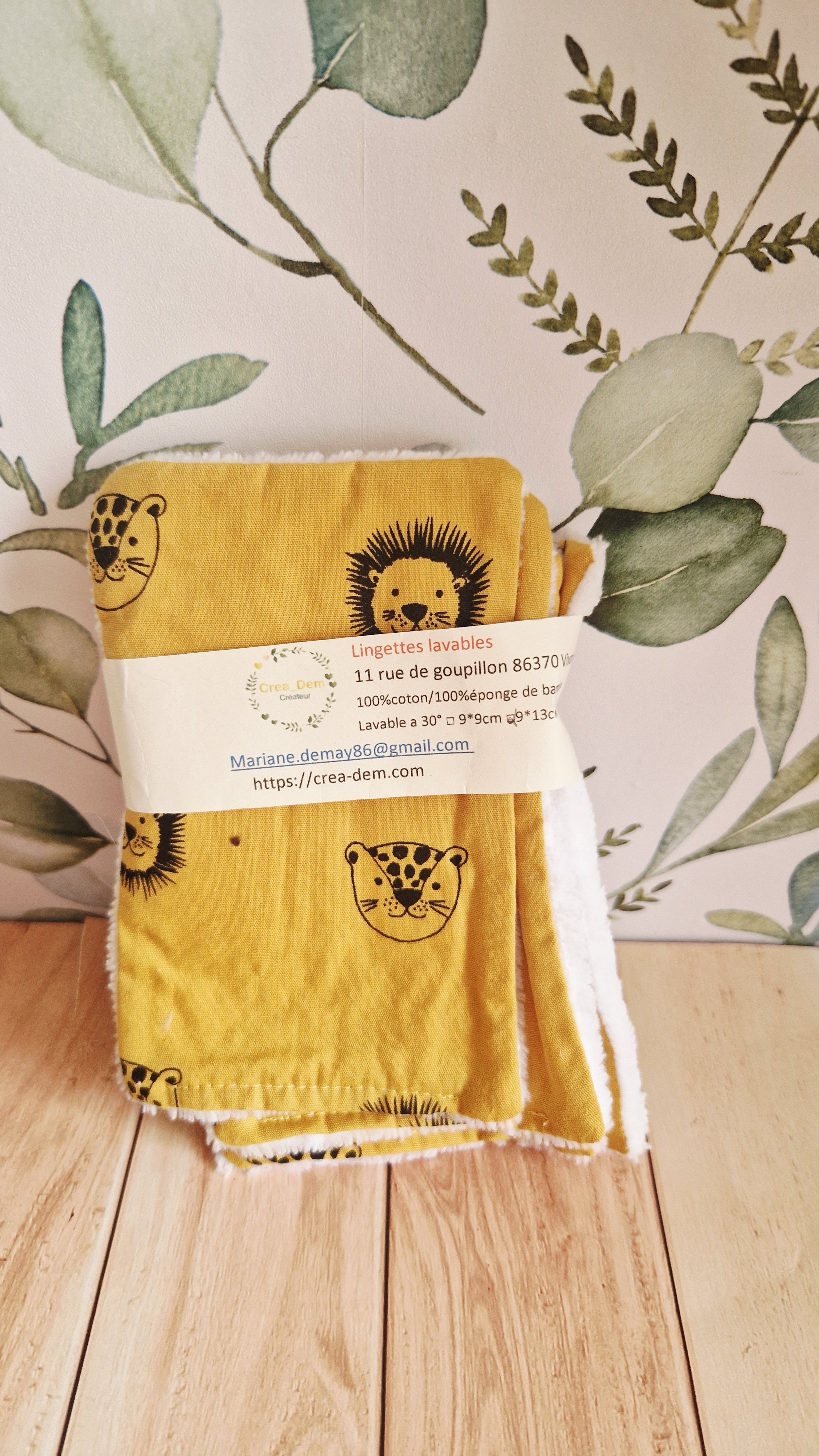 Lot 5 grandes lingettes lions moutardes